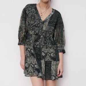 Zara Paisley Ruffle Hem Glitter V-Neck Boho Dress
